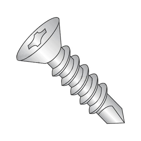Self-Drilling Screw, #8 X 1 In, 410 Stainless Steel Flat Head Phillips Drive, 1000 PK